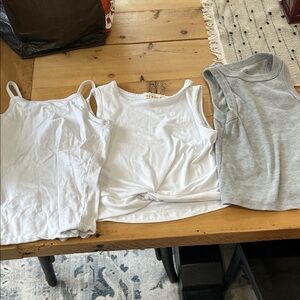 Three Casual Tank Tops - White & Light Gray Girls size 6 and 7